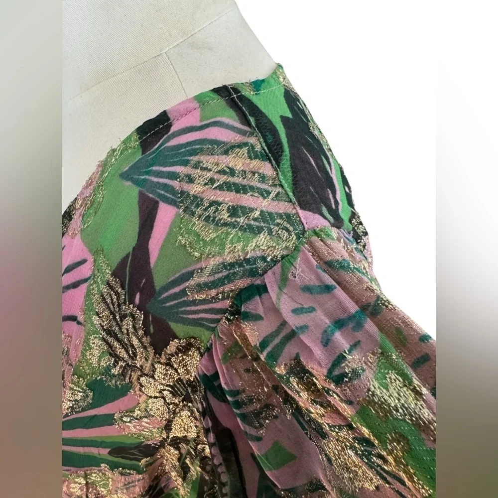 OLIVER BONAS Tropical Jacquard Metallic Blouse Sz 6 - Picture 5 of 8